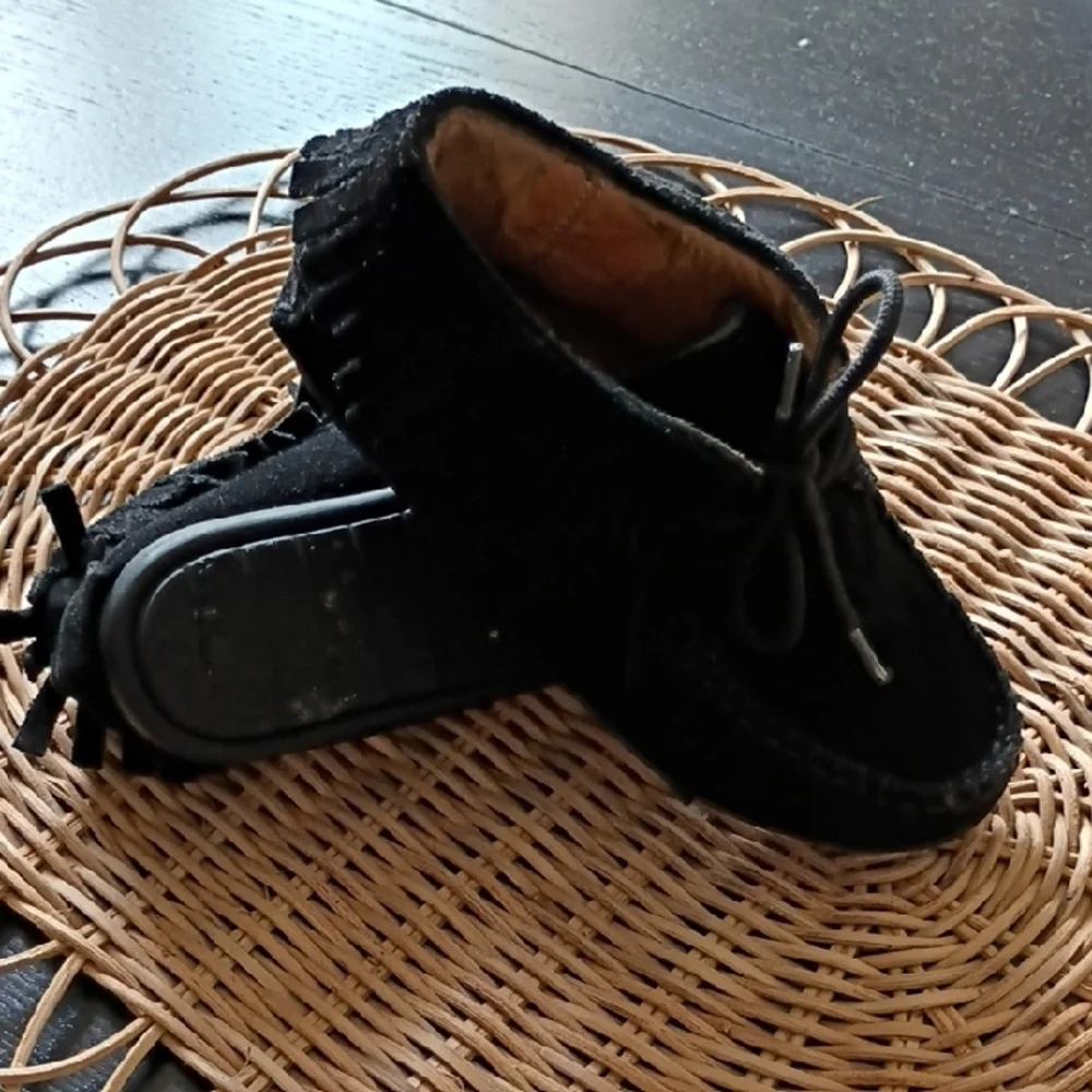 Kids Black Suede Moccasin Shoes